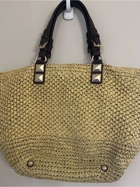 Michael Kors Straw Tote with Dark Brown Handles